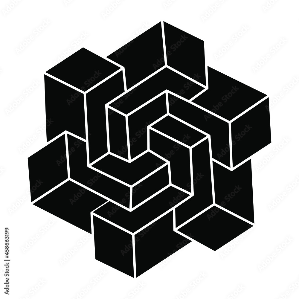 Impossible shape. Web design element. Optical illusion object. Geometric figure.