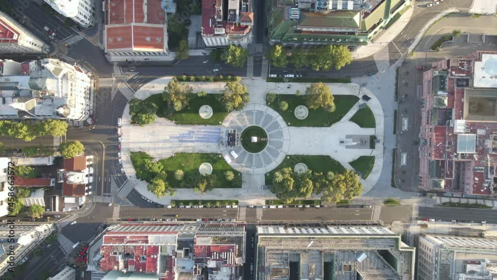 Aerial Drone top view of May Square, Buenos Aires Argentina. Flying down Plaza de Mayo, Government House, Casa Rosada, May Pyramid, Cabildo, Cathedral. Aerial Drone top view of May Square, Buenos Aires Argentina. Flying down Plaza de Mayo, Government House, Casa Rosada, May Pyramid, Cabildo, Cathedral.