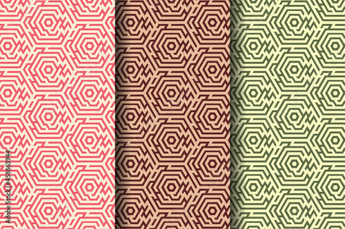 Set of seamless mosaic hexagon vector pattern. abstract design template. labrin scandinavians design template. multicolored flat monochrome colors.