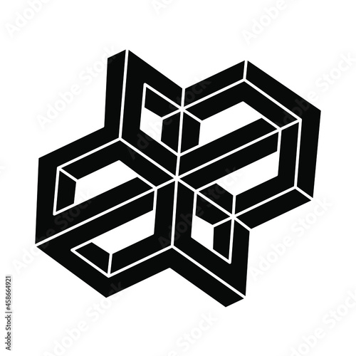 Impossible shape logo design  optical illusion object. Optical art figure. Sacred geometry.