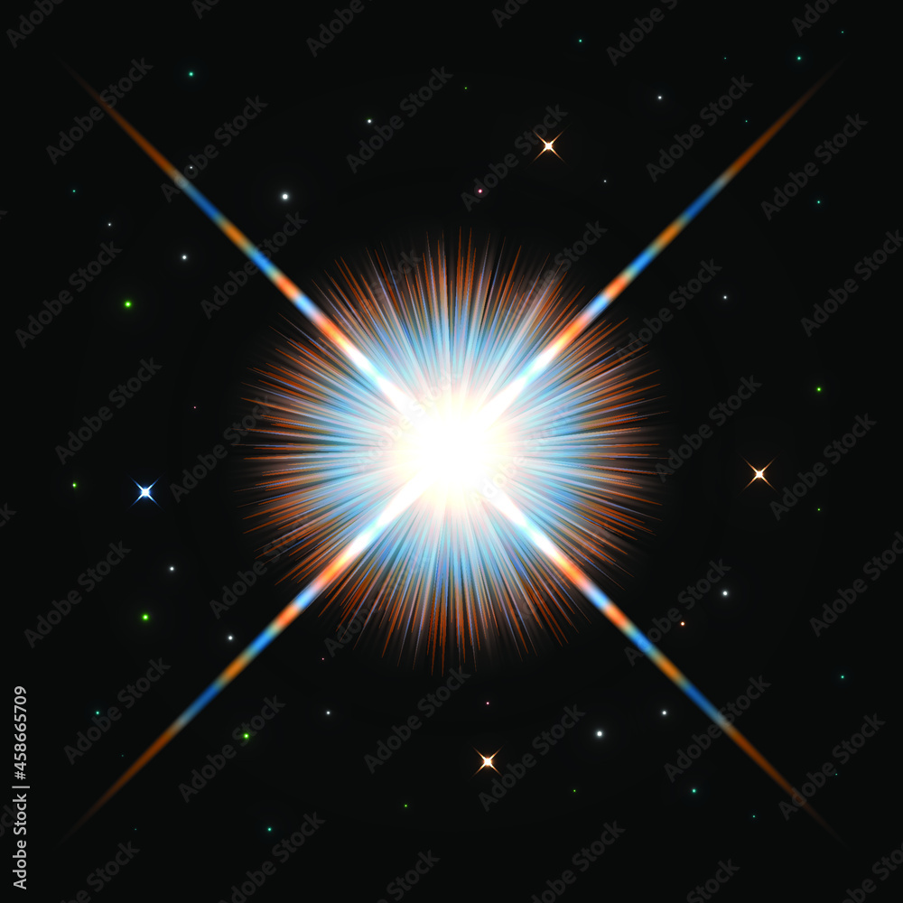 Realistic flashing Star in outer space vector illustration. Eps 10 with