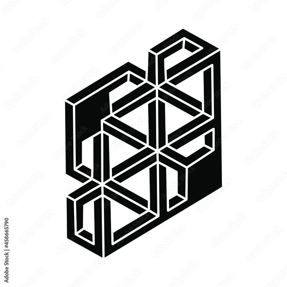 Impossible optical illusion shape. Optical art object. Impossible figure. Unreal geometry. Impossible optical illusion shape. Optical art object. Impossible figure. Unreal geometry.