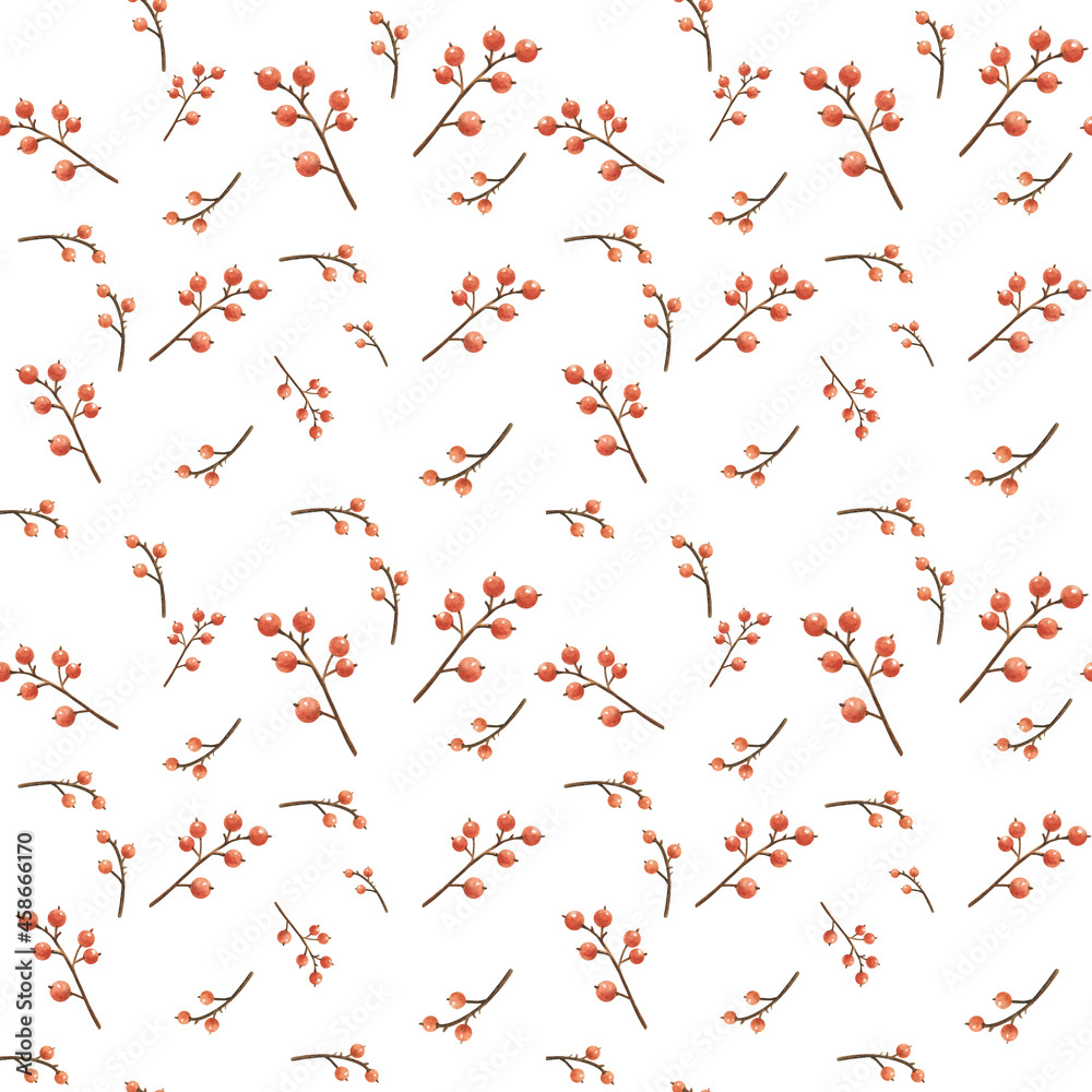 Seamless pattern branch hand drawn watercolor christmas illustrations