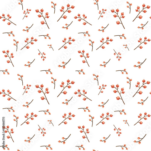 Seamless pattern branch hand drawn watercolor christmas illustrations