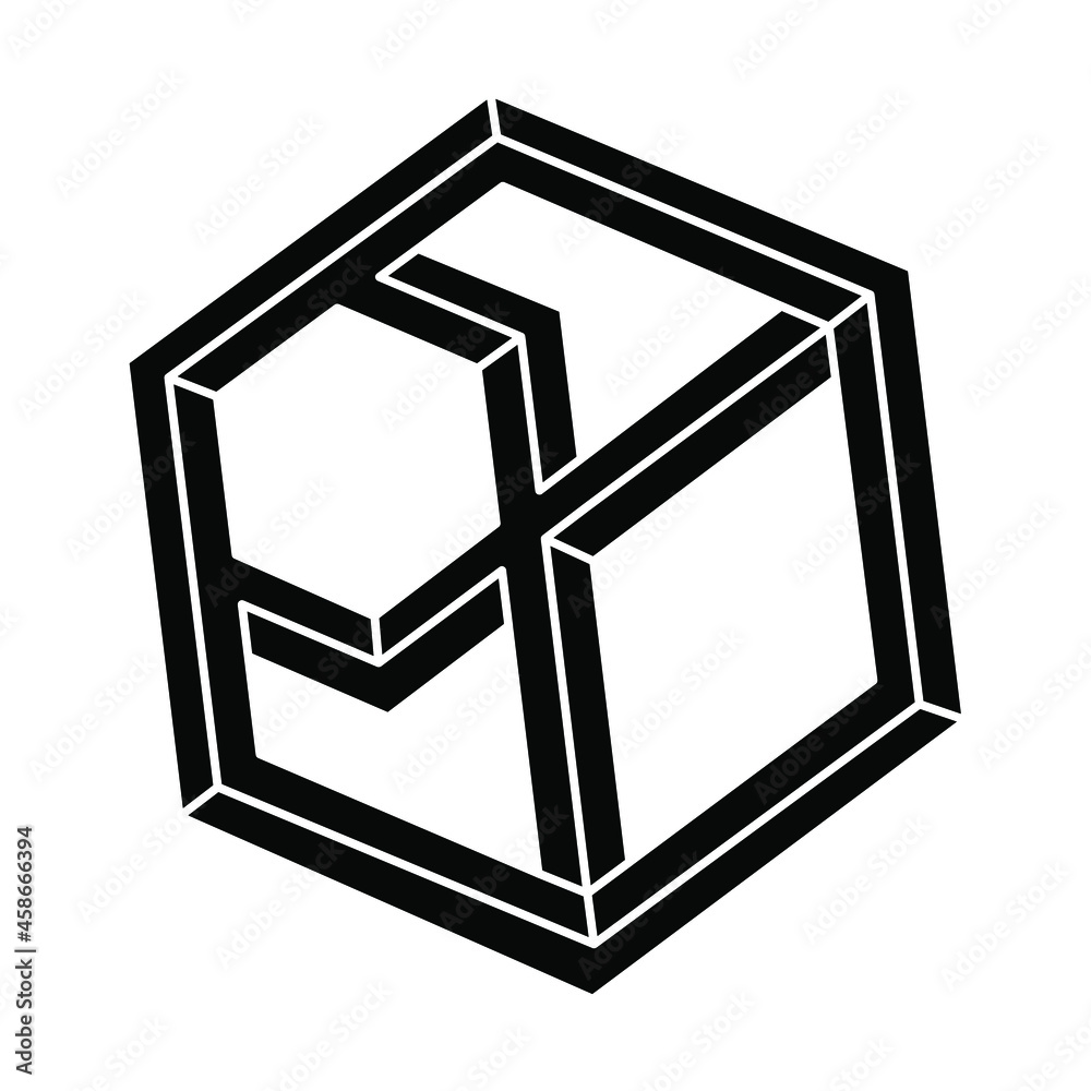 Impossible hexagon. Geometric figure. Impossible shape. Optical illusion object. Optical art. - obrazy, fototapety, plakaty 