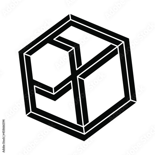 Impossible hexagon. Geometric figure. Impossible shape. Optical illusion object. Optical art.