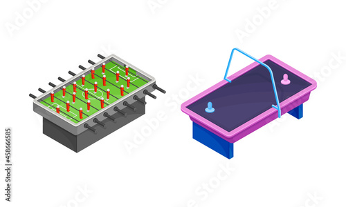 Board games set. Football and air hockey tables vector illustration