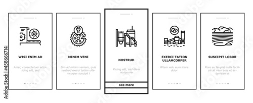 Quarry Mining Industrial Process Onboarding Mobile App Page Screen Vector. Quarry Mining Equipment And Machine Technology, Industry Iron And Coal Processing Illustrations