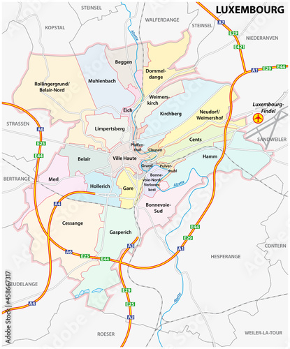 administrative and street map of Luxembourg city