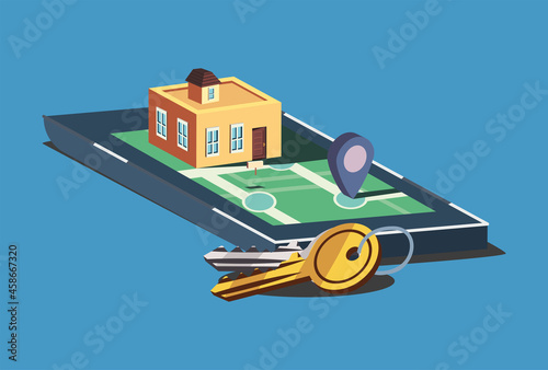 house on smartphone and keys