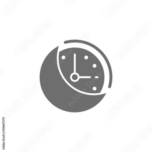 Night time, moon with clock grey icon.