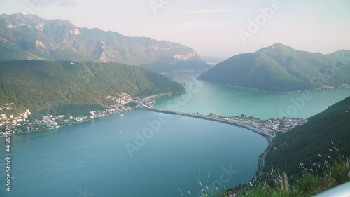 Beautiful panoramic view of Lake Lugano in Switzerland photo