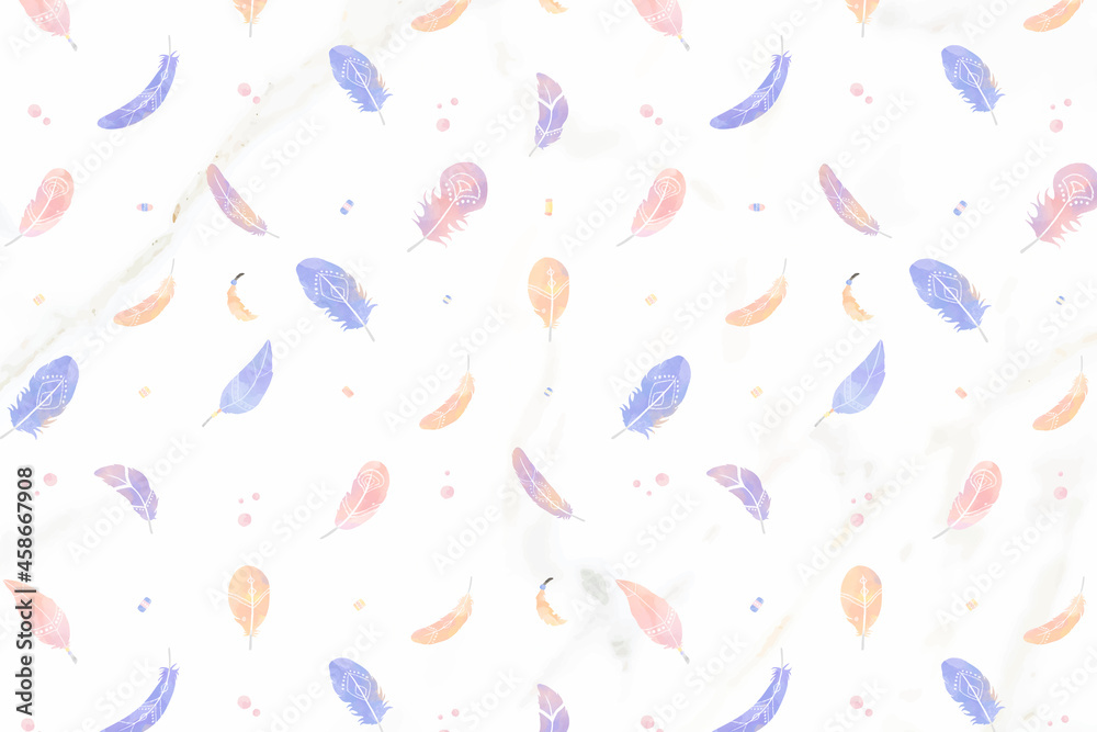 Watercolor feather Bohemian pattern vector background