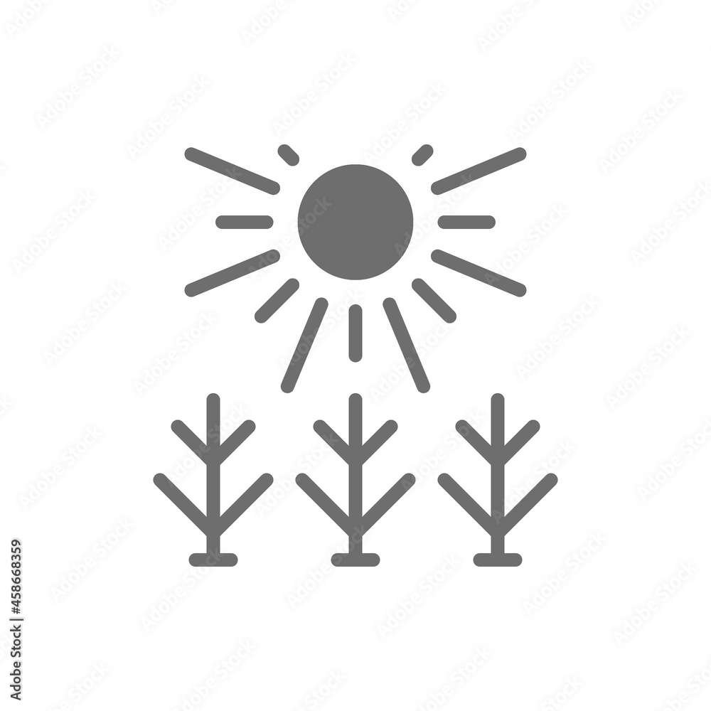 Vector sun shines on field grey icon. Vector sun shines on field grey icon.