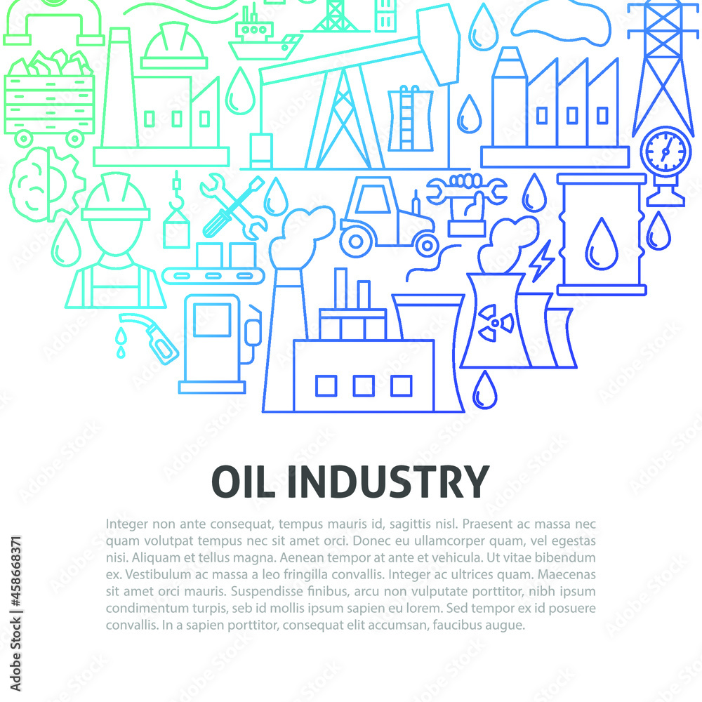 Oil Industry Line Concept. Vector Illustration of Outline Design.
