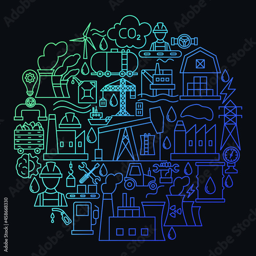 Oil Gas Petrol Icon Circle Concept. Vector Illustration of Outline Design.