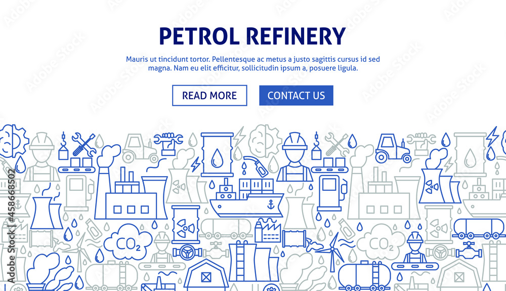 Petrol Industry Banner Design. Vector Illustration of Outline Template.