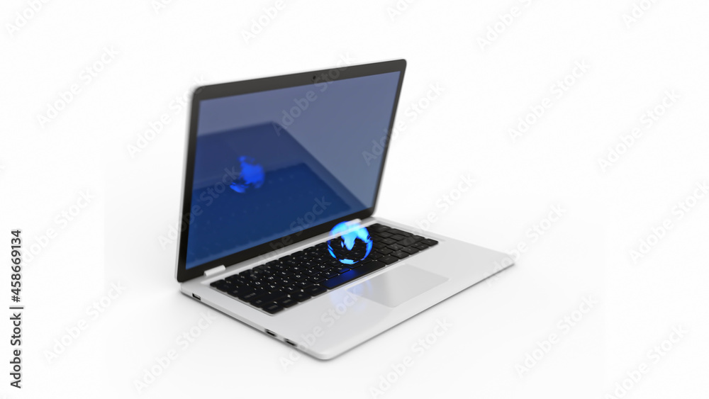 Neon globe on a modern computer. 3d Neon globe on a modern computer. 3d