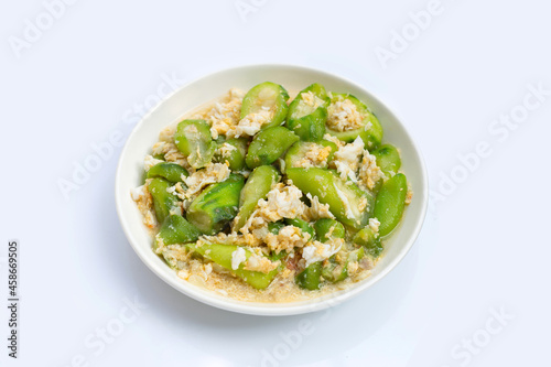 Stir fried angled gourd with egg and shrimp