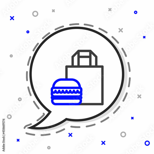 Line Online ordering and burger delivery icon isolated on white background. Colorful outline concept. Vector Illustration
