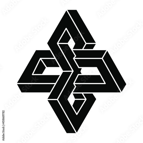 Impossible object. Optical illusion shape. Sacred geometry figure. Optical art.
