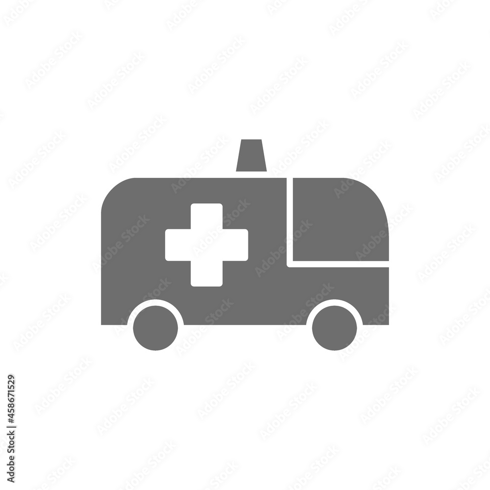 Ambulance car grey icon. Isolated on white background