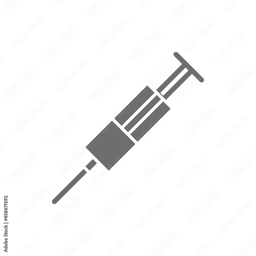 Medicine syringe with needle grey icon. Isolated on white background