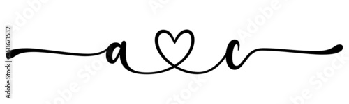 ac, ca, letters with heart Monogram, monogram wedding logo. Love icon, couples Initials, lower case, connecting HEART, home decor,
