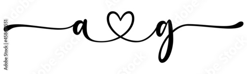 ag, ga, letters with heart Monogram, monogram wedding logo. Love icon, couples Initials, lower case, connecting HEART, home decor,