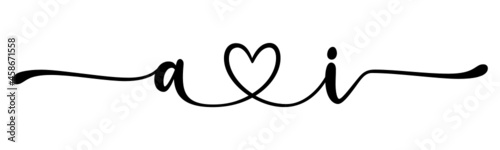 ai, ia, letters with heart Monogram, monogram wedding logo. Love icon, couples Initials, lower case, connecting HEART, home decor,