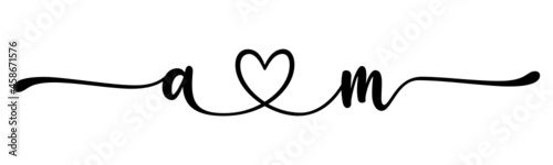 am, ma, letters with heart Monogram, monogram wedding logo. Love icon, couples Initials, lower case, connecting HEART, home decor,