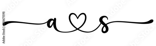 as, sa, letters with heart Monogram, monogram wedding logo. Love icon, couples Initials, lower case, connecting HEART, home decor,