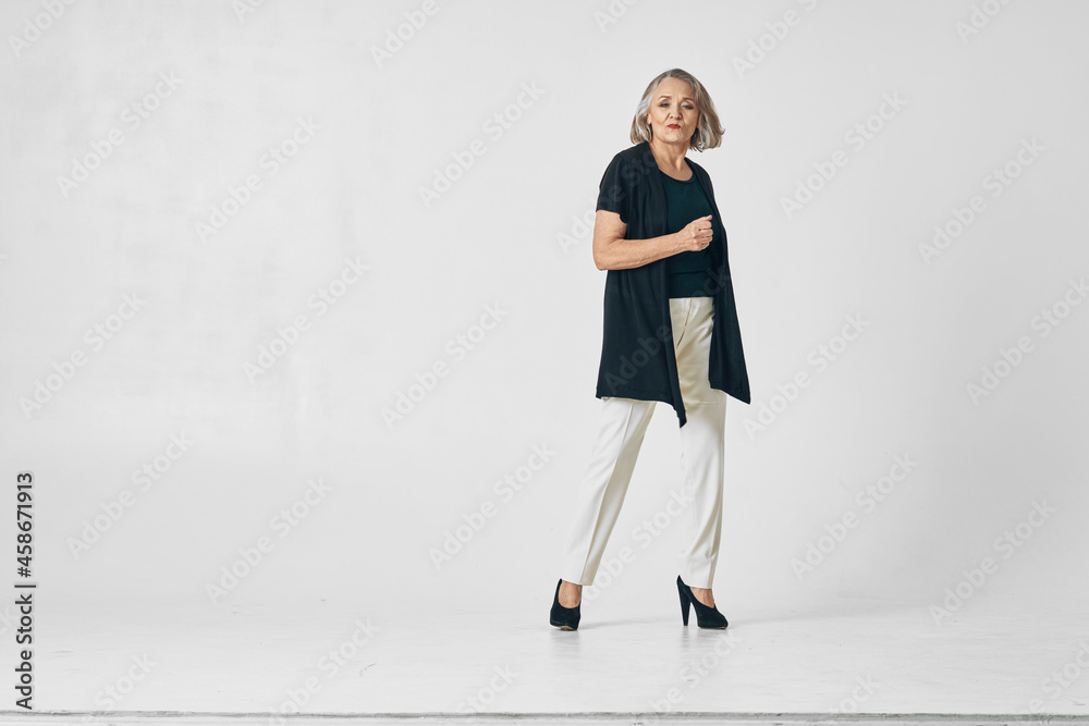 elderly woman dance fashion posing isolated background elderly woman dance fashion posing isolated background