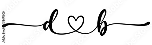 db, bd, letters with heart Monogram, monogram wedding logo. Love icon, couples Initials, lower case, connecting HEART, home decor,