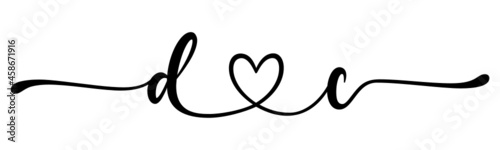 dc, cd, letters with heart Monogram, monogram wedding logo. Love icon, couples Initials, lower case, connecting HEART, home decor,