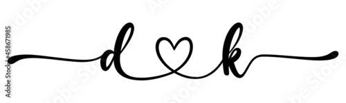 dk, kd, letters with heart Monogram, monogram wedding logo. Love icon, couples Initials, lower case, connecting HEART, home decor,