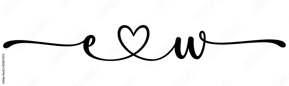 ew, we, letters with heart Monogram, monogram wedding logo. Love icon, couples Initials, lower case, connecting HEART, home decor,