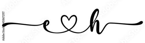 eh, he, letters with heart Monogram, monogram wedding logo. Love icon, couples Initials, lower case, connecting HEART, home decor,