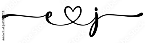 ej, je, letters with heart Monogram, monogram wedding logo. Love icon, couples Initials, lower case, connecting HEART, home decor,