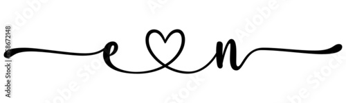 en, ne, letters with heart Monogram, monogram wedding logo. Love icon, couples Initials, lower case, connecting HEART, home decor,
