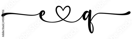 eq, qe, letters with heart Monogram, monogram wedding logo. Love icon, couples Initials, lower case, connecting HEART, home decor,