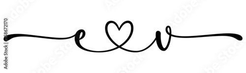 ev, ve, letters with heart Monogram, monogram wedding logo. Love icon, couples Initials, lower case, connecting HEART, home decor,