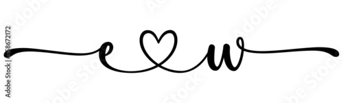 ew, we, letters with heart Monogram, monogram wedding logo. Love icon, couples Initials, lower case, connecting HEART, home decor,