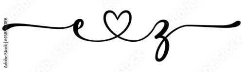 ez, ze, letters with heart Monogram, monogram wedding logo. Love icon, couples Initials, lower case, connecting HEART, home decor,