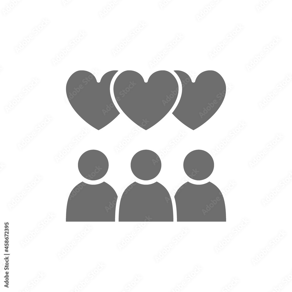 People with heart bubbles, love chat grey icon. People with heart bubbles, love chat grey icon.
