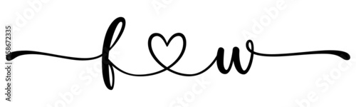 fw, wf, letters with heart Monogram, monogram wedding logo. Love icon, couples Initials, lower case, connecting HEART, home decor,