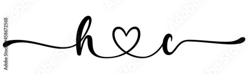 hc, ch, letters with heart Monogram, monogram wedding logo. Love icon, couples Initials, lower case, connecting HEART, home decor,