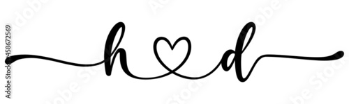 hd, dh, letters with heart Monogram, monogram wedding logo. Love icon, couples Initials, lower case, connecting HEART, home decor,