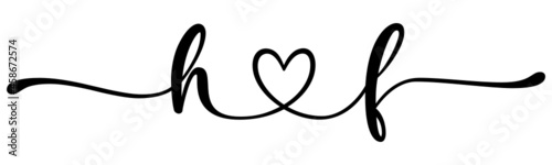 hf, fh, letters with heart Monogram, monogram wedding logo. Love icon, couples Initials, lower case, connecting HEART, home decor,