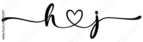 hj, jh, letters with heart Monogram, monogram wedding logo. Love icon, couples Initials, lower case, connecting HEART, home decor,